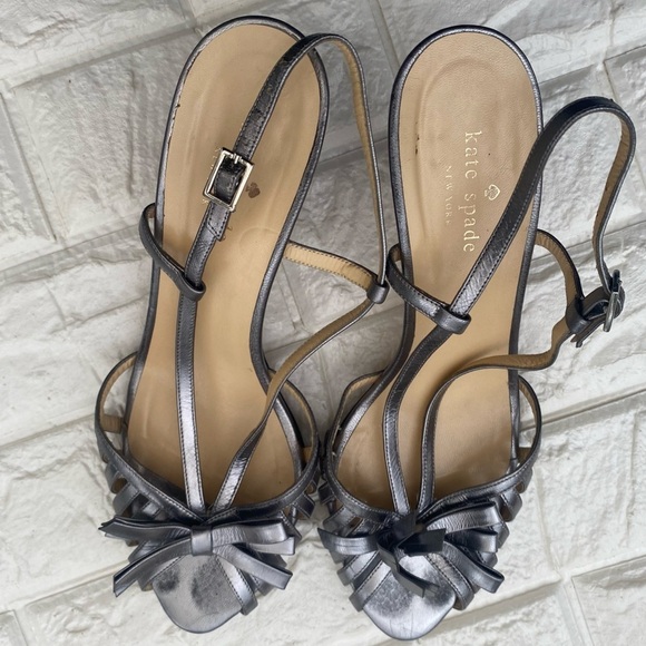 Kate Spade Silver Strappy Heels Metallic Sandals Size 9.5 Slingback Party Dance - Picture 6 of 9